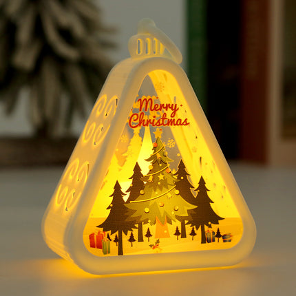 White Christmas tree Charming Christmas Scene Mini Lanterns (Set of 3) - Battery Operated LED Lights for a Cozy Holiday Glow.