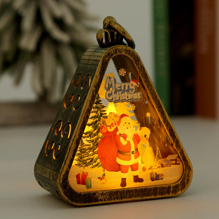 Bronze color Santa Claus Charming Christmas Scene Mini Lanterns (Set of 3) - Battery Operated LED Lights for a Cozy Holiday Glow.