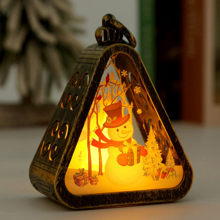 Bronze color Snowman Charming Christmas Scene Mini Lanterns (Set of 3) - Battery Operated LED Lights for a Cozy Holiday Glow.