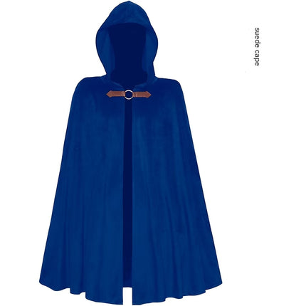 Blue Shadow Wanderer Hooded Cape - Premium Velvet Robe for Jedi, Wizard & Medieval Cosplay.