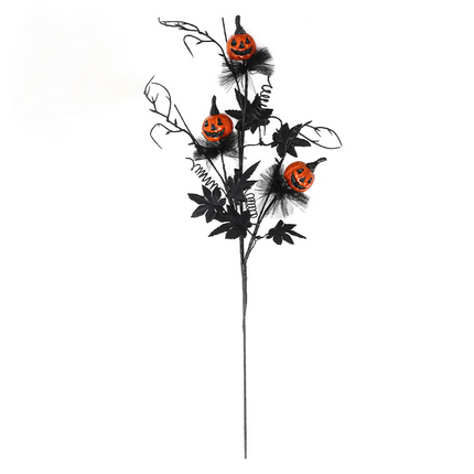 Halloween Black Twig & Pumpkin Stems (2-Pack) - Artificial Floral Picks for Spooky Arrangements.