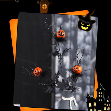 Halloween Black Twig & Pumpkin Stems (2-Pack) - Artificial Floral Picks for Spooky Arrangements.