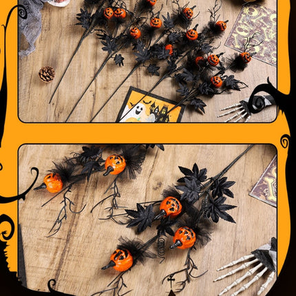 Halloween Black Twig & Pumpkin Stems (2-Pack) - Artificial Floral Picks for Spooky Arrangements.