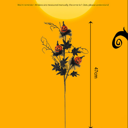 Halloween Black Twig & Pumpkin Stems (2-Pack) - Artificial Floral Picks for Spooky Arrangements.