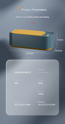 Silver Portable Ultrasonic Cleaner - 45kHz Professional High-Frequency Cleaning Machine for Jewellery, Glasses, Watches, and Makeup Brushes.