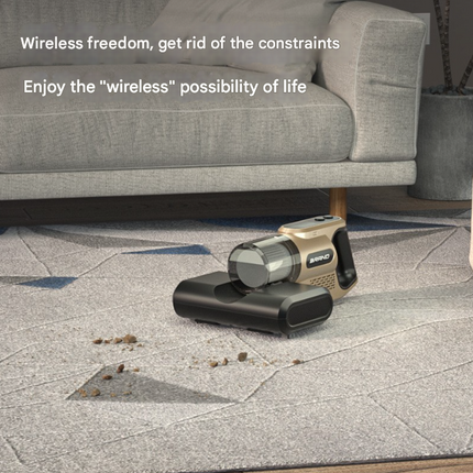 Khaki High-Power Wireless UV Sterilization Mite Removal Vacuum Cleaner - Powerful Suction and Deep Cleaning for Home Use.
