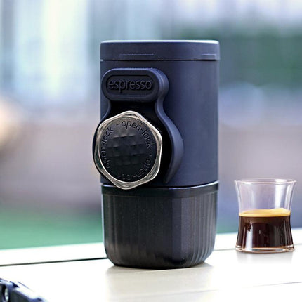 Black Portable Hand Press Espresso Machine - Compatible with Espresso Capsules and Ground Coffee for Home, Travel, and Outdoor Use.