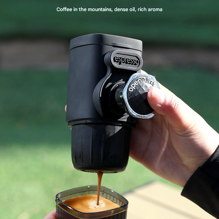 Black Portable Hand Press Espresso Machine - Compatible with Espresso Capsules and Ground Coffee for Home, Travel, and Outdoor Use.