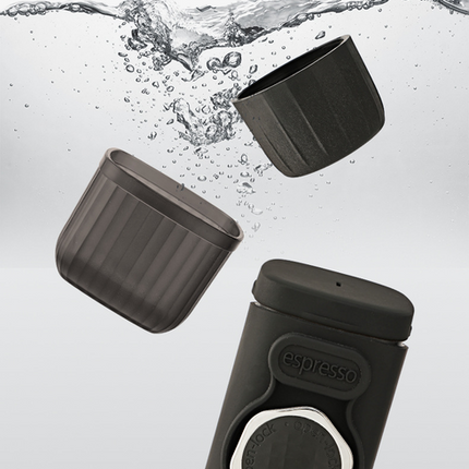 Black Portable Hand Press Espresso Machine - Compatible with Espresso Capsules and Ground Coffee for Home, Travel, and Outdoor Use.