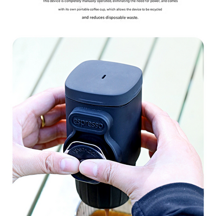 Black Portable Hand Press Espresso Machine - Compatible with Espresso Capsules and Ground Coffee for Home, Travel, and Outdoor Use.