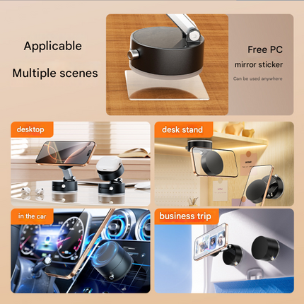 Black Multi-Functional Vacuum Suction Cup Stand - Foldable, Extendable Kitchen Lazy Person's Dual-Sided Magnetic Phone Holder.