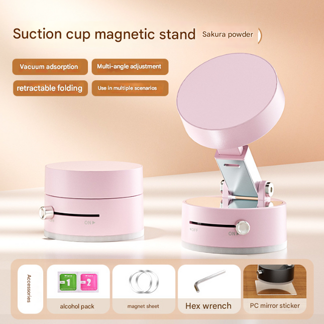 Pink Multi-Functional Vacuum Suction Cup Stand - Foldable, Extendable Kitchen Lazy Person's Dual-Sided Magnetic Phone Holder.
