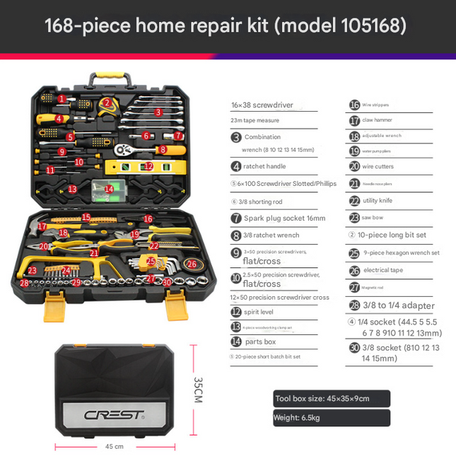 168-Piece Ultimate Hand Tool Kit - Comprehensive Household & Auto Repair Set with Socket Wrenches, Pliers, Screwdrivers & Portable Storage Case.