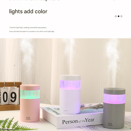 2-Piece White Mini Desktop Humidifier - Portable Mist Maker for Home and Car Use.