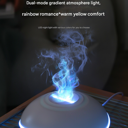 Black Mini USB Aromatherapy Diffuser with Flame Projection - Portable Humidifier for Home and Car Use.