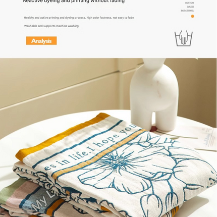 Among the flower fields 40S Pure Cotton Gauze Bath Towel - Extra Large, Thick, Soft, and Highly Absorbent for Adults.