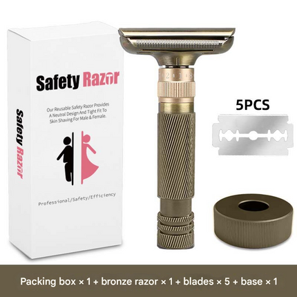 Bronze color Premium Adjustable Double Edge Safety Razor Kit - 8-Setting Precision Shave with Stand & 5 Blades.