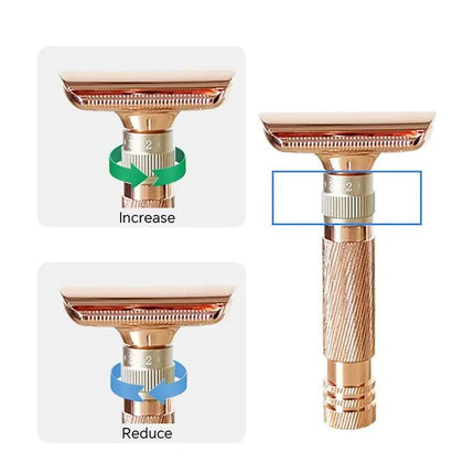 Bronze color Premium Adjustable Double Edge Safety Razor Kit - 8-Setting Precision Shave with Stand & 5 Blades.