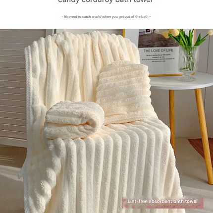 Pink Plush Ribbed Coral Fleece 3-Piece Towel Set - Ultra Soft & Absorbent Bath, Hand Towel and Hair Wrap.