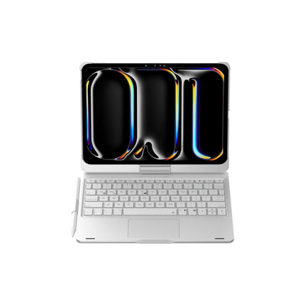 Silver Magic Keyboard Case for ipad Air6/Air7 11-inch, Bluetooth Keyboard with RGB Backlight & Precision Trackpad.