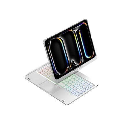 Silver Magic Keyboard Case for ipad Air6/Air7 11-inch, Bluetooth Keyboard with RGB Backlight & Precision Trackpad.
