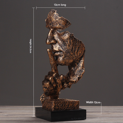 Gold Modern 'Silence is Golden' Abstract Sculpture - Nordic Resin Art Statue for Office & Living Room Decor.