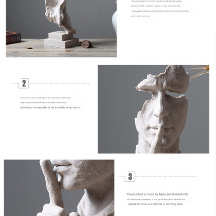 Silver Modern 'Silence is Golden' Abstract Sculpture - Nordic Resin Art Statue for Office & Living Room Decor.