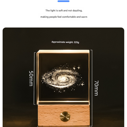 Saturn Luminous 3D Crystal Cube Night Light - Laser Engraved Artwork with Solid Wood Base.