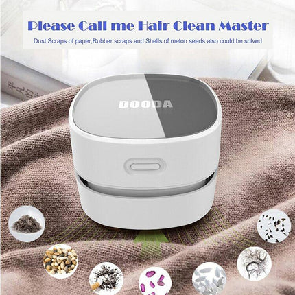White Rechargeable Cordless Mini Desktop Vacuum - Portable Handheld Cleaner for Desk, Keyboard, Crumb & Dust.
