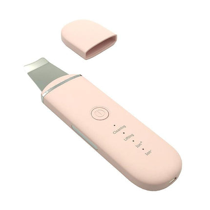 Pink Professional Ultrasonic Skin Scrubber - 4-in-1 Facial Spatula for Deep Cleaning, Blackhead Removal, and EMS Lifting.