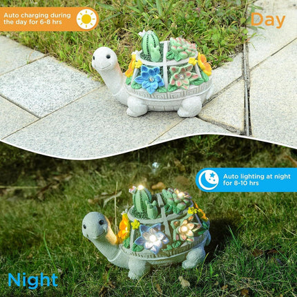 Rabbit and Butterfly Charming Solar-Powered Animal Garden Statue - Waterproof Resin Figurine with Glowing LED Accents.