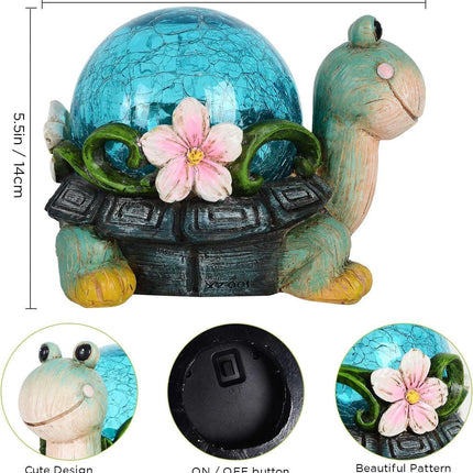 Crystal Ball Turtle Charming Solar-Powered Animal Garden Statue - Waterproof Resin Figurine with Glowing LED Accents.