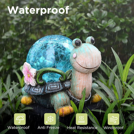 Crystal Ball Turtle Charming Solar-Powered Animal Garden Statue - Waterproof Resin Figurine with Glowing LED Accents.