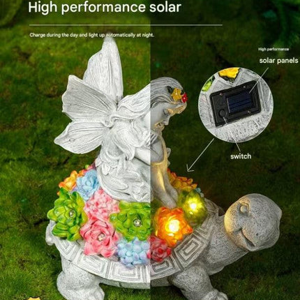 Big turtle Charming Solar-Powered Animal Garden Statue - Waterproof Resin Figurine with Glowing LED Accents.