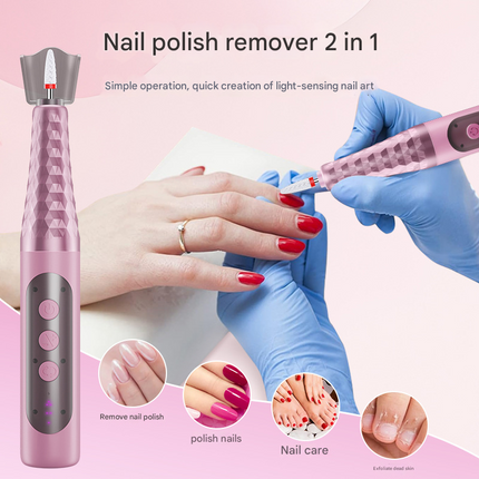 Pink Professional Electric Nail Drill Kit - 6-Speed 18000RPM Rechargeable Manicure & Pedicure File for Polishing, Grinding & Gel Removal.