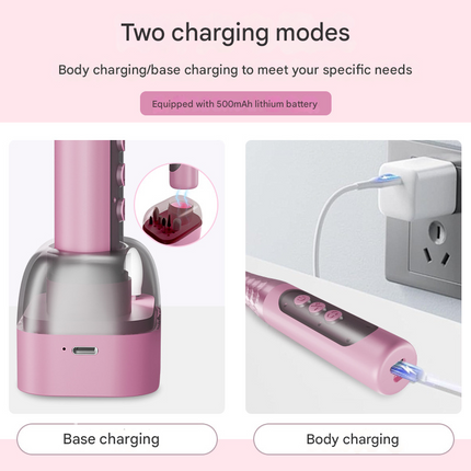 Pink Professional Electric Nail Drill Kit - 6-Speed 18000RPM Rechargeable Manicure & Pedicure File for Polishing, Grinding & Gel Removal.