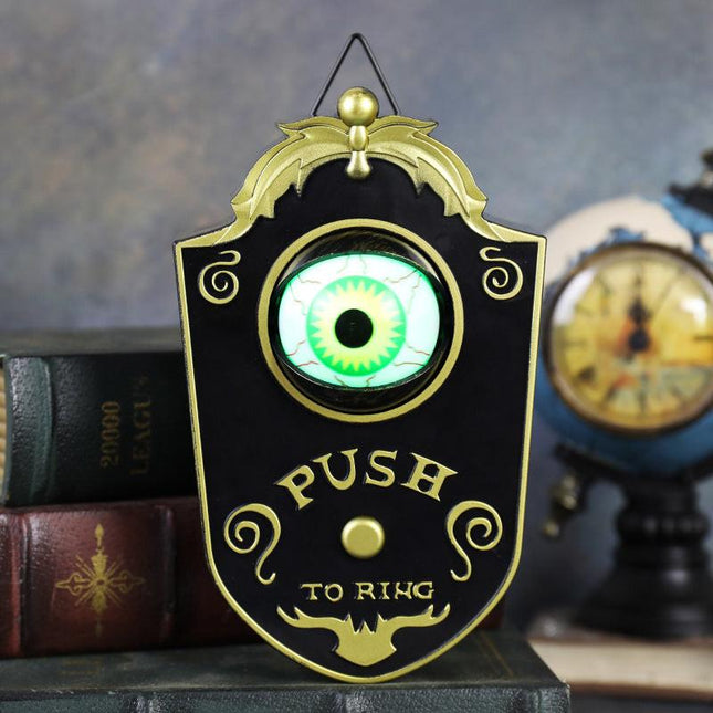 2-Piece Black Halloween Animated Eyeball Doorbell - Spooky Light-Up Prop with Scary Sounds for Party & Door Decoration.