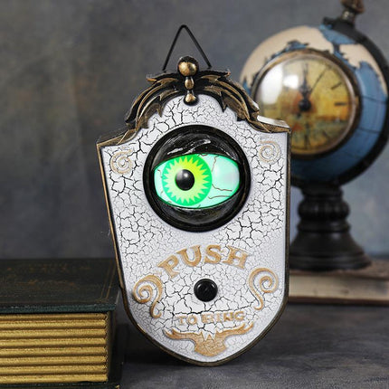 2-Piece White Halloween Animated Eyeball Doorbell - Spooky Light-Up Prop with Scary Sounds for Party & Door Decoration.