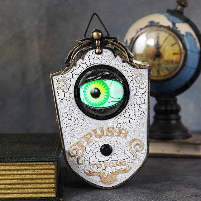 2-Piece White Halloween Animated Eyeball Doorbell - Spooky Light-Up Prop with Scary Sounds for Party & Door Decoration.