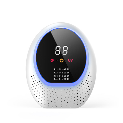 White Rechargeable Ozone & UV-C Air Purifier with Remote - Portable Odor Eliminator for Home, Pets & Closets.