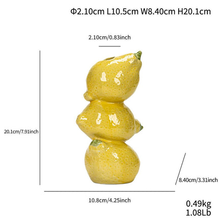 Lemon Whimsical Stacked Fruit Ceramic Vase - Nordic Style Flower Holder for Modern Home Decor.