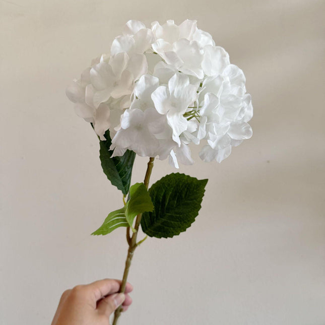 5-Piece White Premium Lifelike Hydrangea Artificial Flowers- 60cm Long Stem Faux Floral Bouquet for Home, Wedding & Vase Decor.