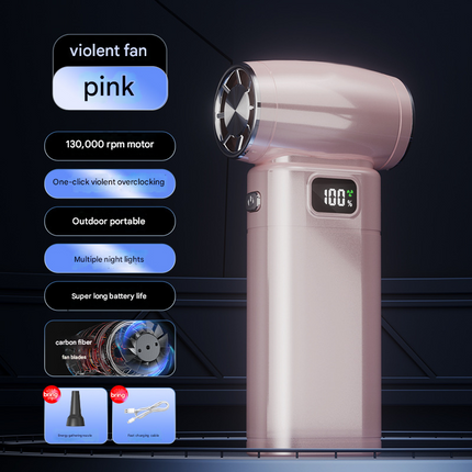 Pink Portable High-Speed Turbo Fan & Air Duster - 130,000 RPM Brushless Motor, Rechargeable Blower.