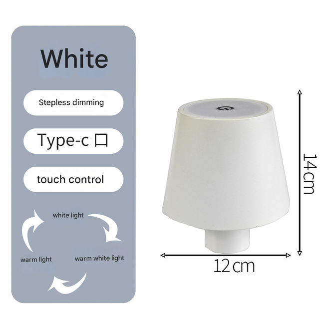 Smooth white Cordless LED Bottle Lamp - Rechargeable Touch-Control Table Light with 3 Color Modes for Bar & Home Decor.