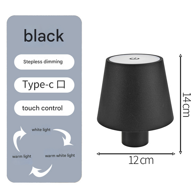 Smooth black Cordless LED Bottle Lamp - Rechargeable Touch-Control Table Light with 3 Color Modes for Bar & Home Decor.