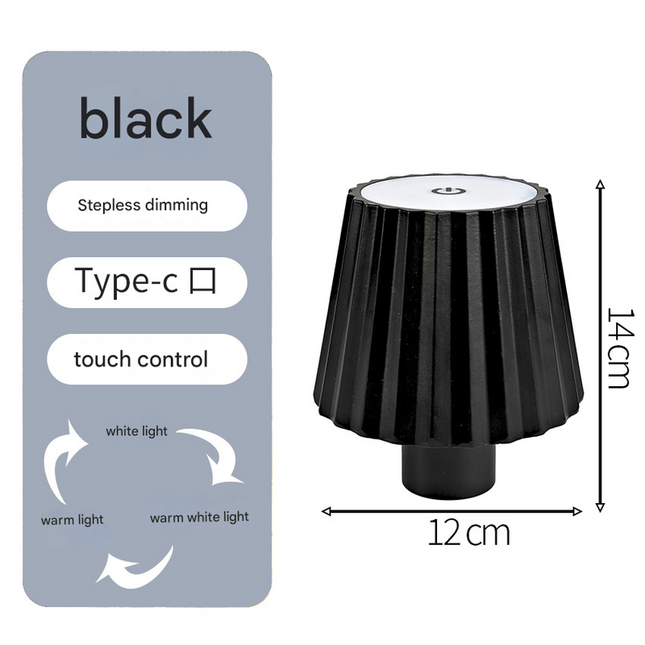 Striped black Cordless LED Bottle Lamp - Rechargeable Touch-Control Table Light with 3 Color Modes for Bar & Home Decor.