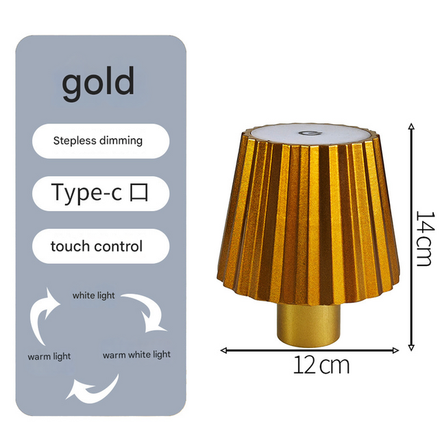 Striped gold Cordless LED Bottle Lamp - Rechargeable Touch-Control Table Light with 3 Color Modes for Bar & Home Decor.
