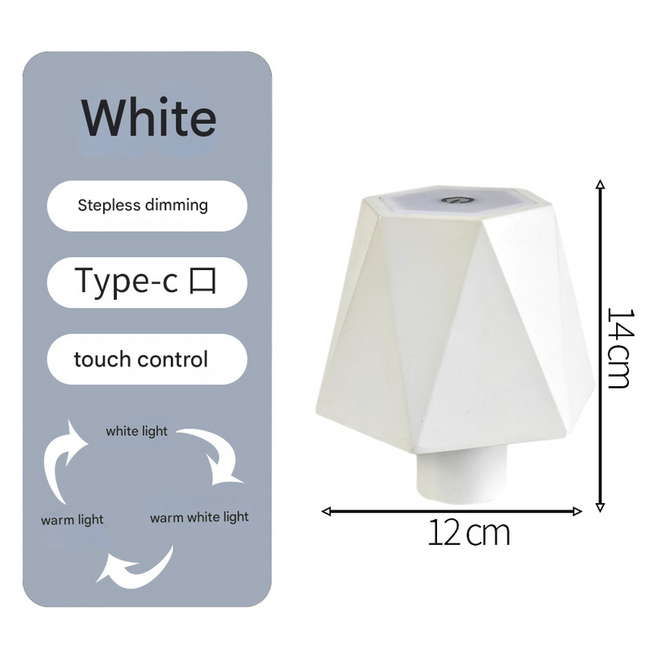 Triangular white Cordless LED Bottle Lamp - Rechargeable Touch-Control Table Light with 3 Color Modes for Bar & Home Decor.