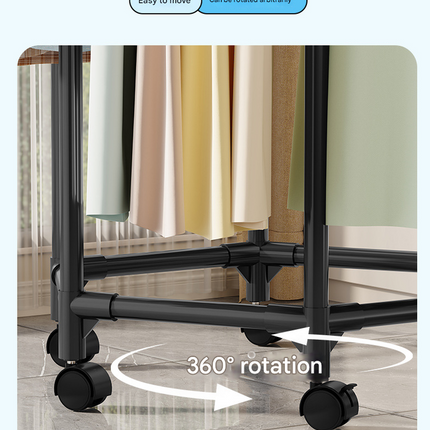 White double layer 360° Rotating Portable Garment Rack - Heavy Duty Rolling Clothes Stand with Wheels for Bedroom & Laundry.