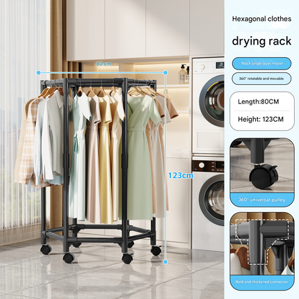 Black single layer  360°Rotating Portable Garment Rack - Heavy Duty Rolling Clothes Stand with Wheels for Bedroom & Laundry.